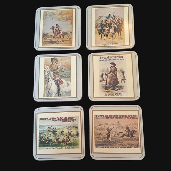 Vintage Pimpernel Coasters Buffalo Bill Wild West Made in England Six Boxed (6) - Picture 1 of 14